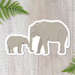 Elephant and Baby Durable & Glossy Water Bottle Sticker, Waterproof, for Tumblers, Laptops, Notebooks and More