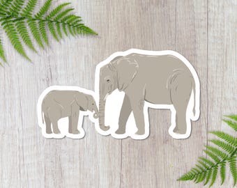 Elephant and Baby Durable & Glossy Water Bottle Sticker, Waterproof, for Tumblers, Laptops, Notebooks and More