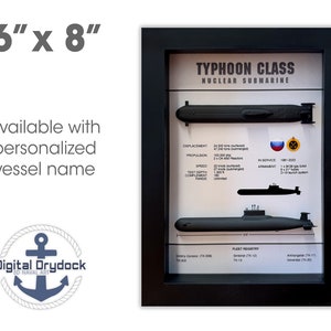 Typhoon Class Submarine Memorial Display Shadow Box, Akula Class, 6&quot; x 8&quot;, Black