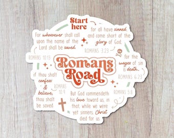 Romans Road Durable & Glossy Water Bottle Sticker, Witnessing Tool, Christian, Faith, Waterproof, for Laptops, Thermoses, Notebooks and More