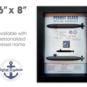 Permit Class Submarine Memorial Display Shadow Box, Thresher Class, 5.75&quot; x 7.75&quot;, Black