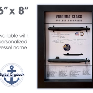 Virginia Class Submarine Memorial Display Shadow Box, SSN-774, 6&quot; x 8&quot;, Black