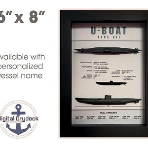 U-Boat Type VII Submarine Memorial Display Shadow Box, 6&quot; x 8&quot;, Black