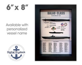 Balao Class Submarine Memorial Display Shadow Box, 6&quot; x 8&quot;, Black