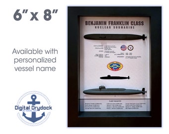 Benjamin Franklin Class, Submarine Memorial Display Shadow Box, 6&quot; x 8&quot;, Black