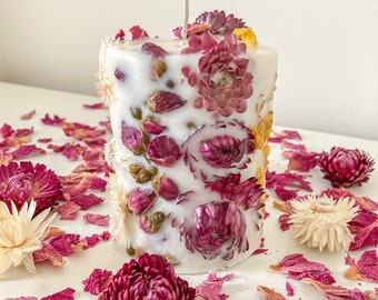 Handmade Botanical Candle | Floral Soy Wax Candles | Aesthetic Home Decor Candle| Aesthetic Dried Flower Pillar Candle| Handmade Gift Candle