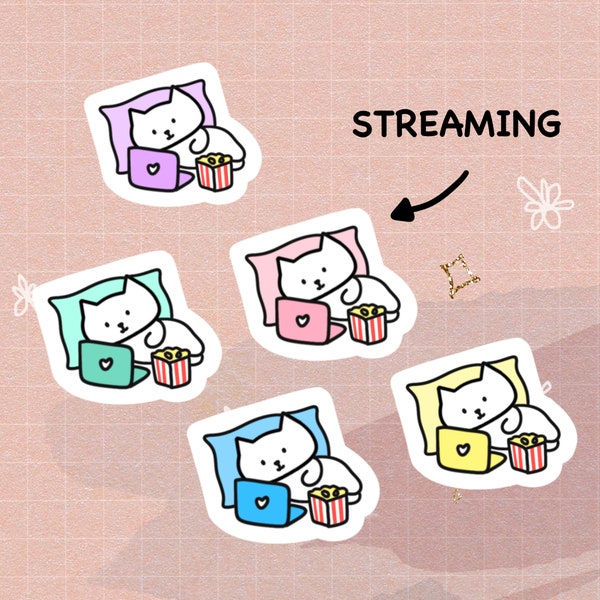 Streaming Watching Movies Netflix Shows Laptop with Popcorn Stickers | Cute Planner Stickers Bullet Journal Stickers Stationary | M035