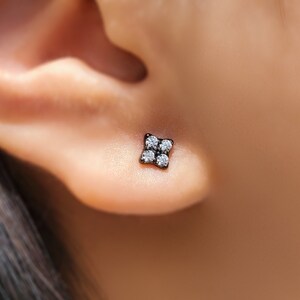 Cz earrings - Black stud earrings - Silver studs - Square earrings - Tiny earrings - Simple earrings - Everyday earrings