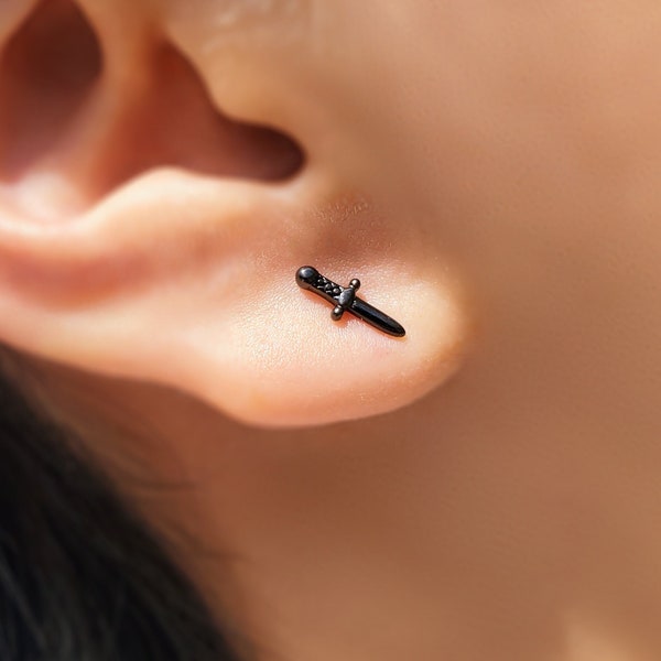 Sword earrings - Dagger earrings - Black studs - Silver stud earrings - Tiny stud earrings - Everyday earrings - Simple earrings
