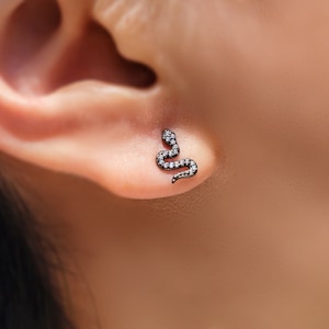 Snake earrings - Tiny stud earrings - Black earrings - Silver studs - Couple jewelry - Dainty earrings - Animal earrings