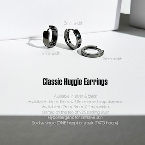 Classic huggie earrings - Minimalist earrings - Black huggies - Silver huggie hoops - Men's earrings - Women's hoops - Hoops with sizes