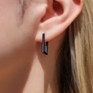Rectangle earrings - Square hoop earrings - Bar earrings - Geometric earrings - Black hoop earrings - Silver earrings - Minimalist earrings