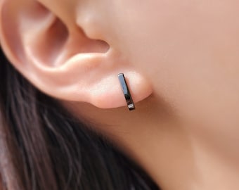 Bar earrings - Bar stud earrings - Silver stud earrings - Black earrings - Tiny stud earrings - Ear jacket earrings - Everyday earrings