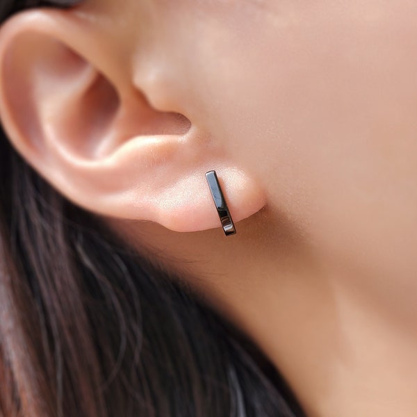 Bar earrings - Bar stud earrings - Silver stud earrings - Black earrings - Tiny stud earrings - Ear jacket earrings - Everyday earrings