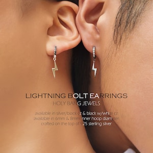 Lightning bolt earrings - Silver huggie earrings - Black hoop earrings - Unisex earrings - Dainty earrings - Cartilage earrings