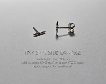 Pendientes de esfera - Pendientes de espiga - Pendientes negros - Pendientes de plata - Pendientes minimalistas - Pendientes de todos los días - Pendientes diminutos