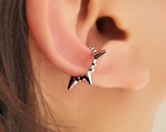 Spike earrings - Spike cuff earrings - No piercing earrings - Cartilage earrings - Cuff earrings silver - Black earrings - Punk jewelry