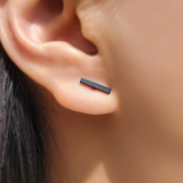 Bar earrings - Bar stud earrings - Black studs - Silver stud earrings - Minimalist earrings - Everyday earrings - Simple earrings