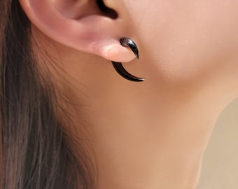 Boucles d'oreilles Spike - Boucles d'oreilles avant et arrière - Boucles d'oreilles veste d'oreille - Boucles d'oreilles noires - Boucles d'oreilles corne - cadeau pour homme - cadeau pour femme