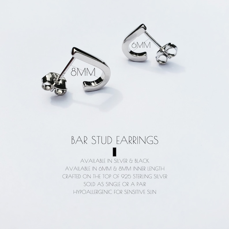 Bar earrings Bar stud earrings Silver stud earrings Black earrings Tiny stud earrings Ear jacket earrings Everyday earrings image 4