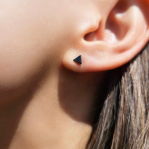 Triangle earrings - Black studs - Silver stud earrings - Cartilage earrings - Geometric earrings - Dainty earrings - Jewelry gifts
