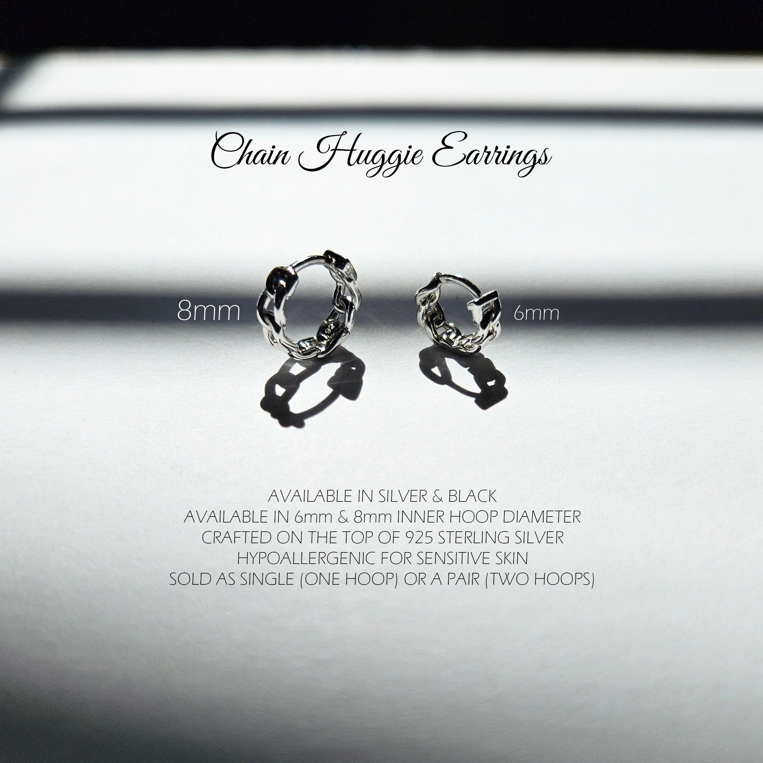 Chain Earrings - Chain Huggie Earrings - Black Huggie Earrings - Silver  Huggie Hoops - Statement Earrings - Dainty Earrings - Etsy