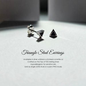 Triangle earrings - Triangle stud earrings - Cartilage earrings - Black earrings - Silver stud earrings - Geometric earrings - Silver studs
