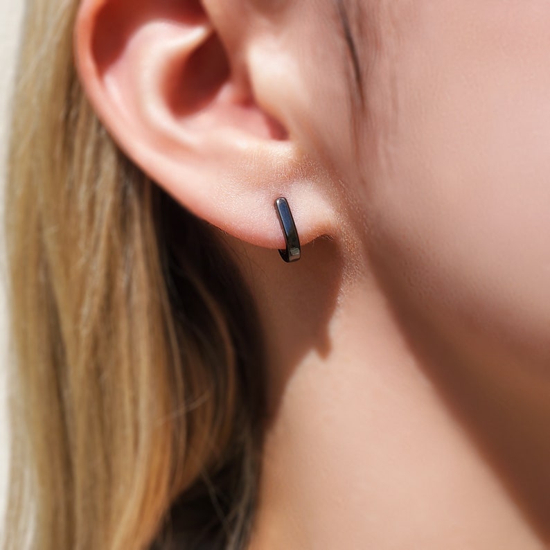 Bar earrings Bar stud earrings Silver stud earrings Black earrings Tiny stud earrings Ear jacket earrings Everyday earrings image 9