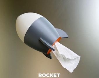 Rocket Decorative Wall Mounted or Desktop with Launchpad Tissue Dispenser