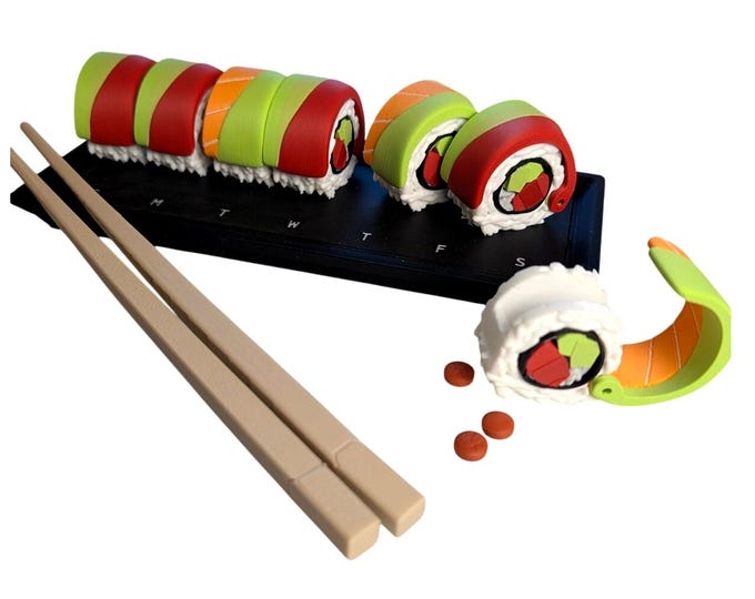 Sushi pill organizer w/ notepad & chopstick pens stylish and functional! gift