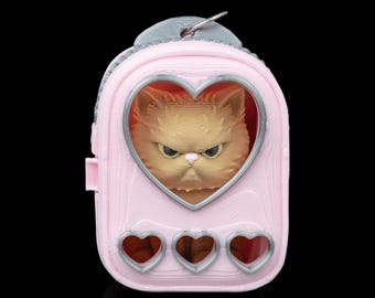 Grumpy Persian Cat Backpack Keychain, Cute Pink Pet Carrier Charm, Mini Cat Figure, Kawaii Cat Bag Accessory, Cat Lover Gift 3D Printed