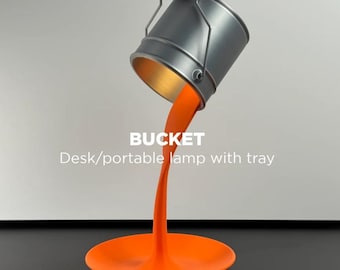 Bucket- 3d printed lamp quirky modern accent lighting, nightstand, unique housewarming gift, desk tray, sculptural decor, whimsical