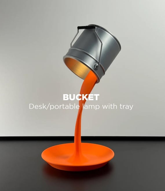 Bucket- 3d printed lamp quirky modern accent lighting, nightstand, unique housewarming gift, desk tray, sculptural decor, whimsical