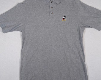 Vintage Disney Mickey, Inc Coton Poloshirt Größe Medium Grau bestickt Mickey