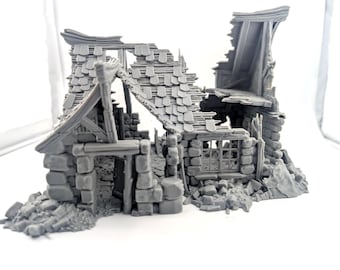 Terreno de taberna/casa en ruinas: maqueta de Fantasy Wargaming de 28 mm a 32 mm, dioramas y trenes.