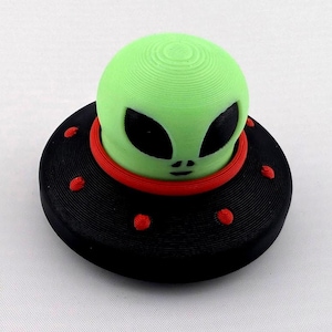 Glowing Alien UFO Fidget Clicker black/red, size 2 inch space birthday sci-fi