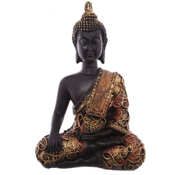 Figurine Bouddha Thai Assise, Effet  Antique 15x10x6 cm Statue Statuette Mariage baptême Noël déco Noël