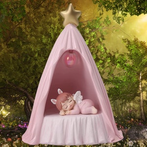 Sleeping fairy figurine, Luminous, Pink 14x10cm Christmas