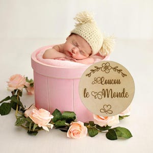 24 moments sur 12 Cartes étapes bébés 9,5 cm, recto-verso , plaque en bois, cadeau de naissance, future maman, baby shower, carte bienvenue
