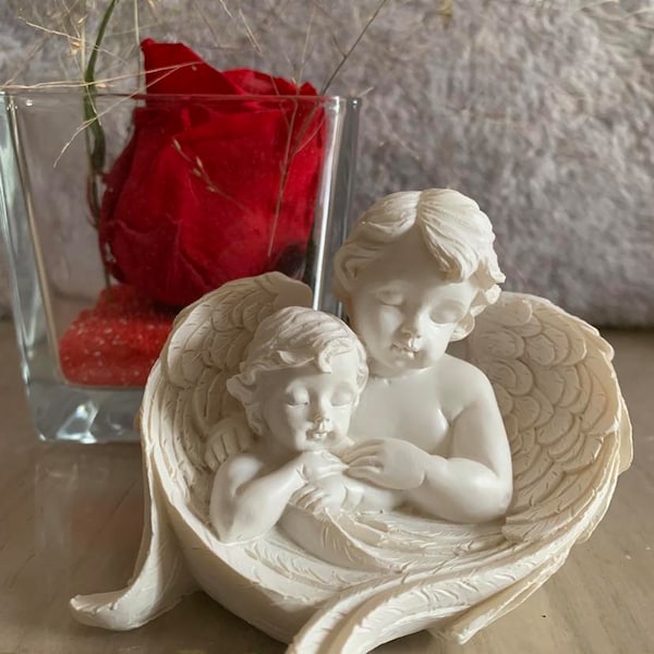 Figurine 2 chérubins, Anges avec Grandes Ailes 6.5cm x 9cm Mariage baptême  DécoNoël Noël