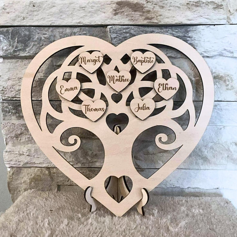 Arbre De Vie Personnalisé En Bois 28cm - Jusqu'à 20 Prénoms - Décoration Murale Ou à Poser