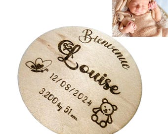 Carte, plaque de naissance bébé en bois personnalisable, personnalisée, carte étape, bienvenue bébé, cadeau souvenirs de naissance, bébé