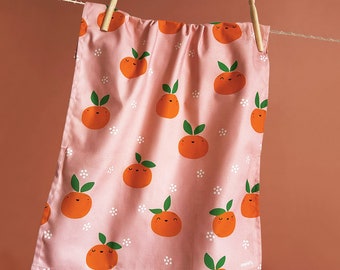 Kawaii Orange Fruit Cotton Tea Towel Dish Cloth, Kitchen Decor Housewarming Gift, Hen's Party Gift for Her, Maximalist Home