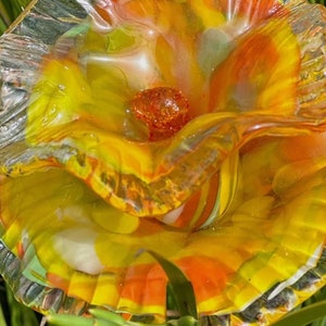 Yellow/Orange Glass Blown Garden Stake flower n