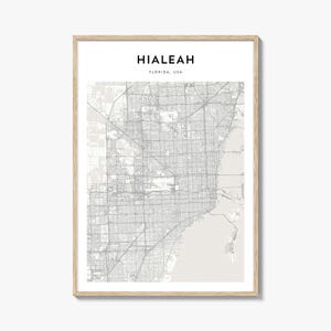 Hialeah-kaartposter, Hialeah-kaartafdruk, Hialeah Travel Wall Art, Hialeah-gepersonaliseerde kaart, Florida
