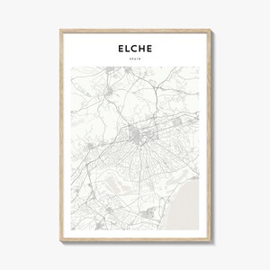 Elche Karte Poster, Elche Karte Druck, Elche Reisewandkunst, Elche personalisierte Karte, Spanien