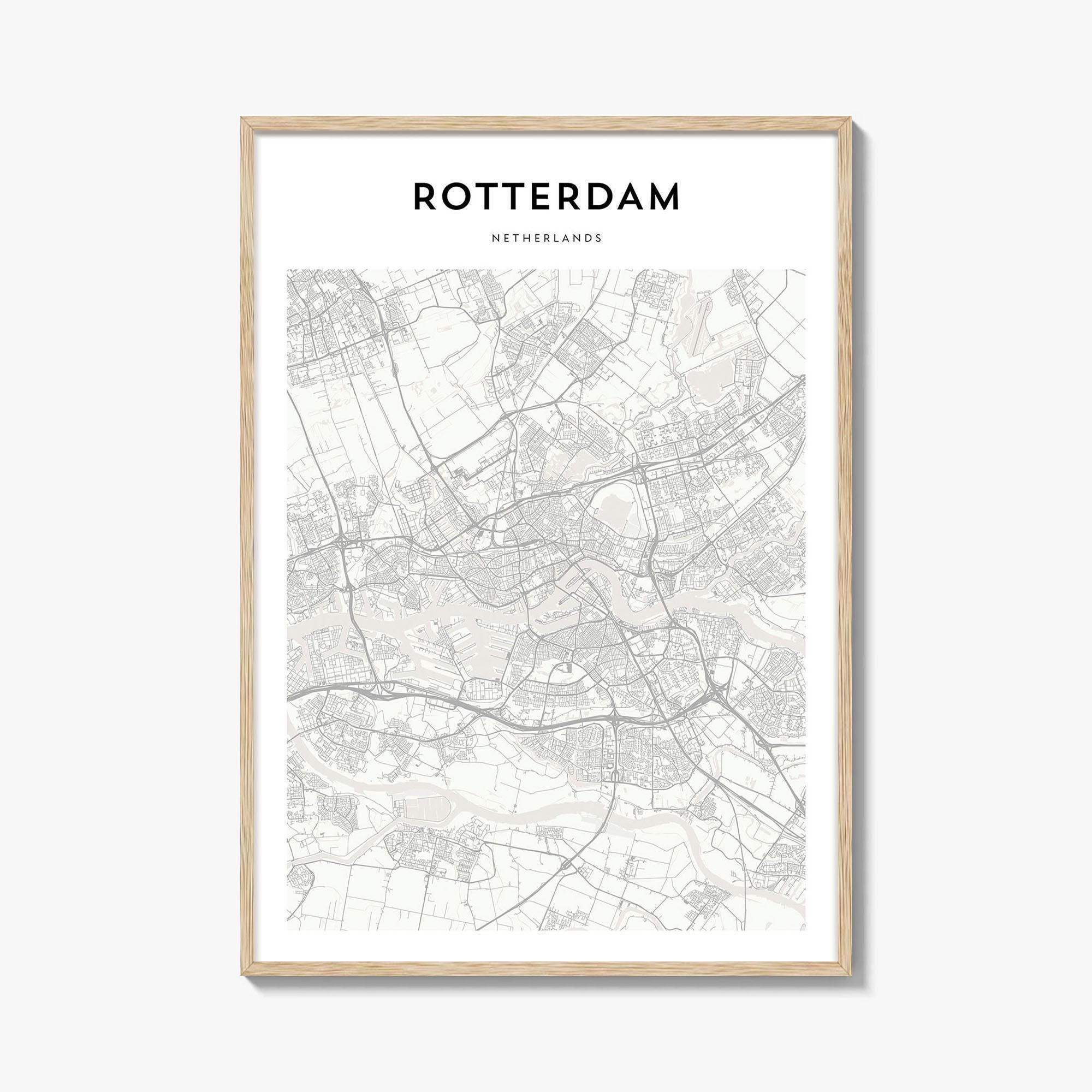 Póster del mapa de Róterdam, impresión del mapa de Róterdam, arte mural turístico de Róterdam, mapa personalizado de Róterdam, Países Bajos