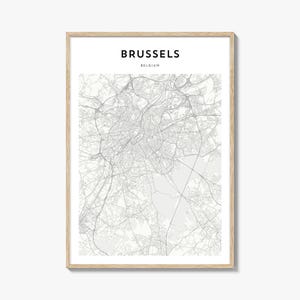 Affiche de carte de Bruxelles, impression de carte de Bruxelles, art mural voyage Bruxelles, carte personnalisée de Bruxelles, Belgique