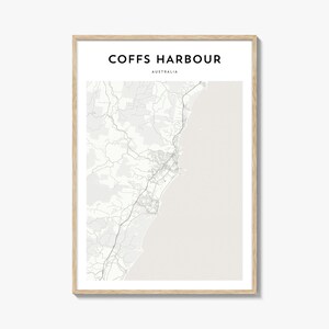 Coffs Harbor-kaartposter, Coffs Harbor-kaartafdruk, Coffs Harbor reizen kunst aan de muur, Coffs Harbor gepersonaliseerde kaart, Australië
