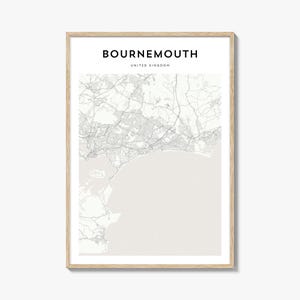 Bournemouth Karte Poster, Bournemouth Karte Druck, Bournemouth Reisewandkunst, Bournemouth personalisierte Karte, Vereinigtes Königreich